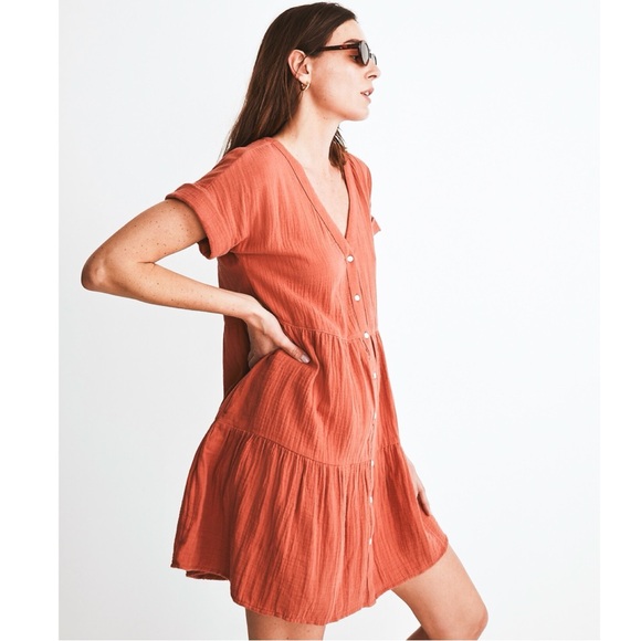Madewell Mini Dress Cuff Sleeve Button Front Size XS NWT - Picture 3 of 9